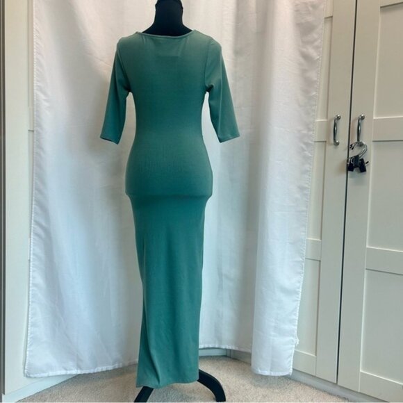 See You Monday dusty mint green ribbed front tie midi dress Sz M NWT - Picture 5 of 12